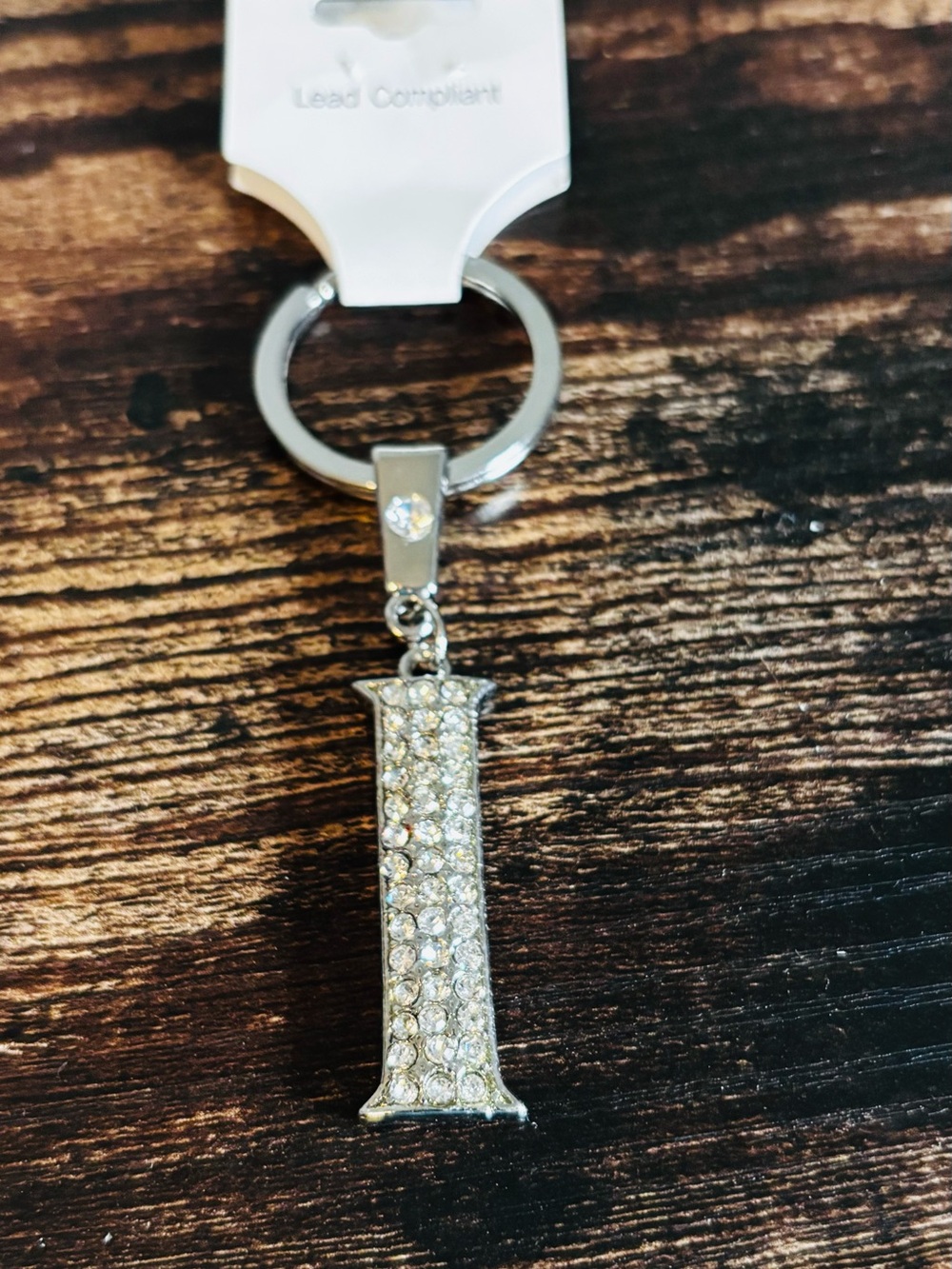 Silver Rhinestone Letter I‎ Initial Keychain Crystal Bag Charm Accessory